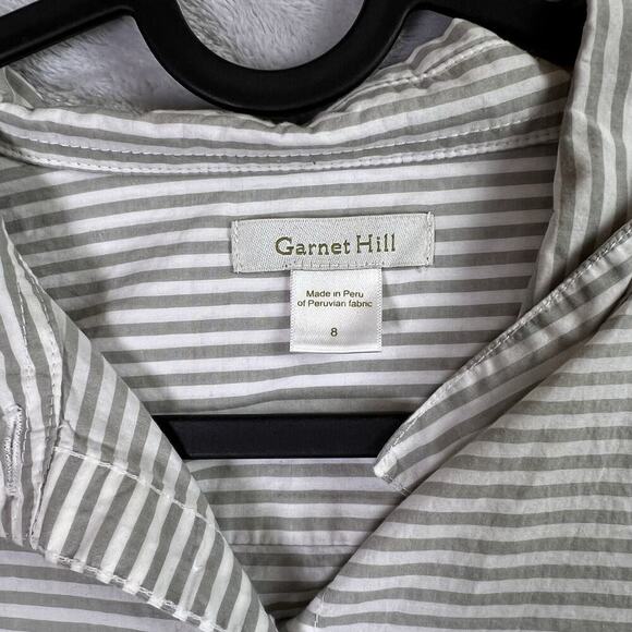 Garnet Hill Button Up Shirt Women's 8 Organic Cotton Striped White/Grey Collared - Picture 11 of 15